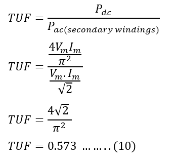 TUF for a full-wave rectifier considering secondary winding apparent power: equation -10