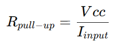 Formula for pull up resistor calculation: R = Vcc divided by input current