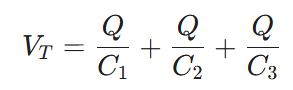 Substitute into KVL to derive formula derivation of series capacitors