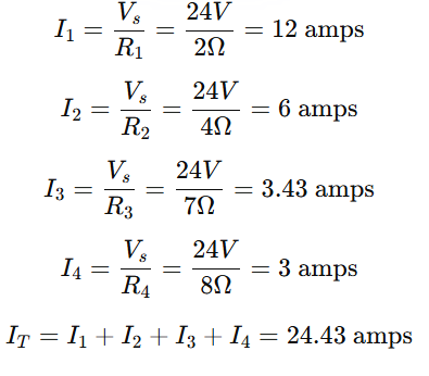solution- total current in circuit-Resistors in Parallel Example No3