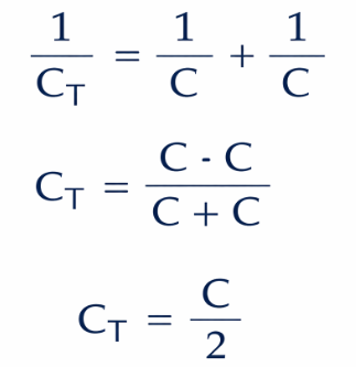 total capacitance of two series connected equal capacittance value capacitors