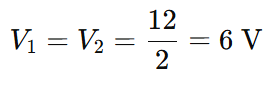 voltage across two equaal capacitors in series circuit