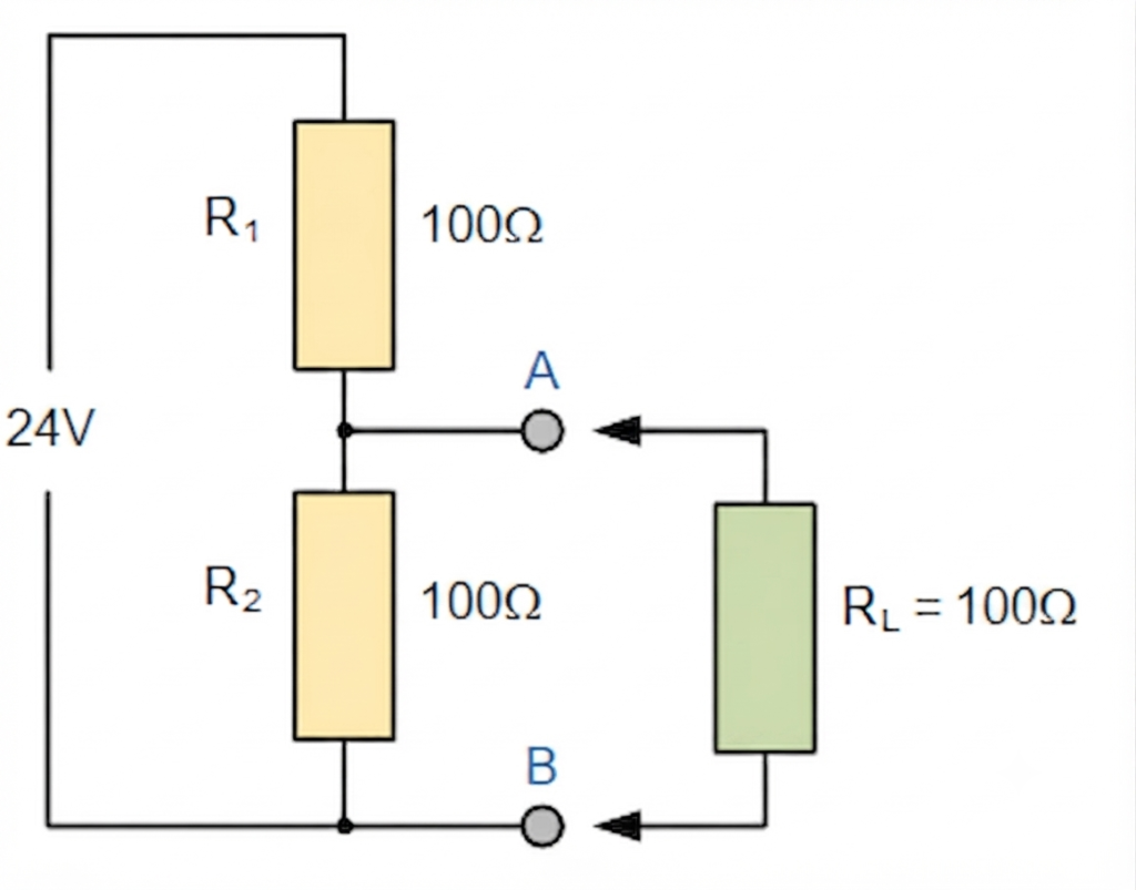 voltage divider circuit using series connected resistors with load and without load