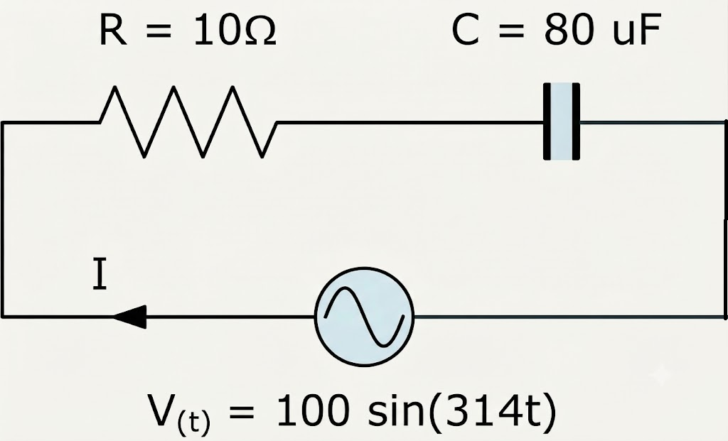 AC Capacitance Worked Example No2 circuit diagram