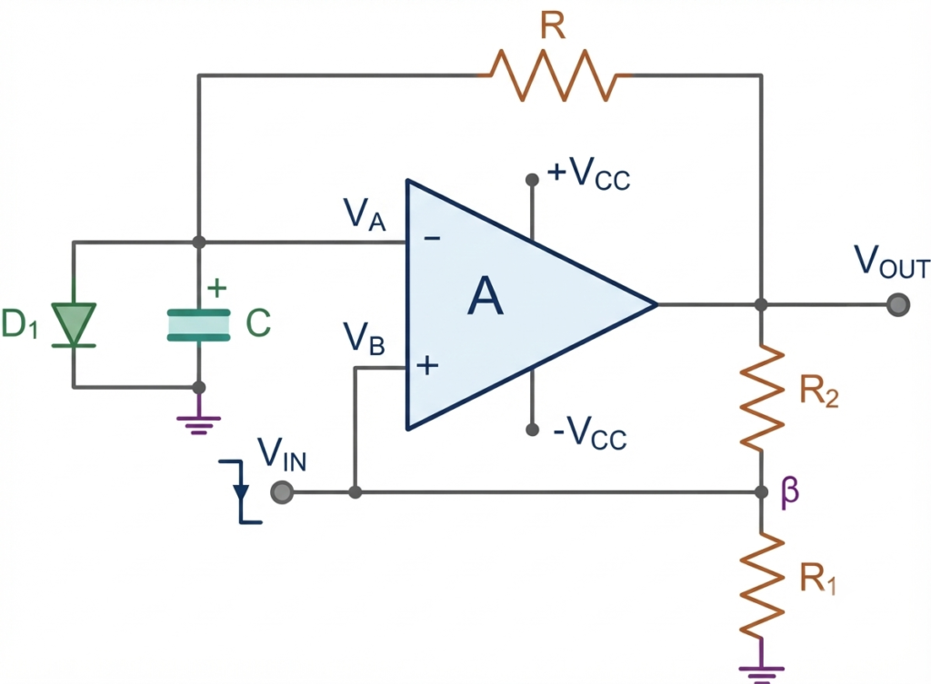 Basic Op-Amp Monostable multivibrator Circuit diaagram
