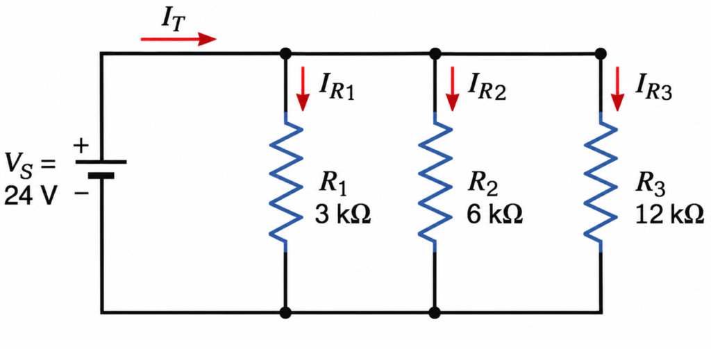 Current Dividers Worked Example No3 circuit diagram