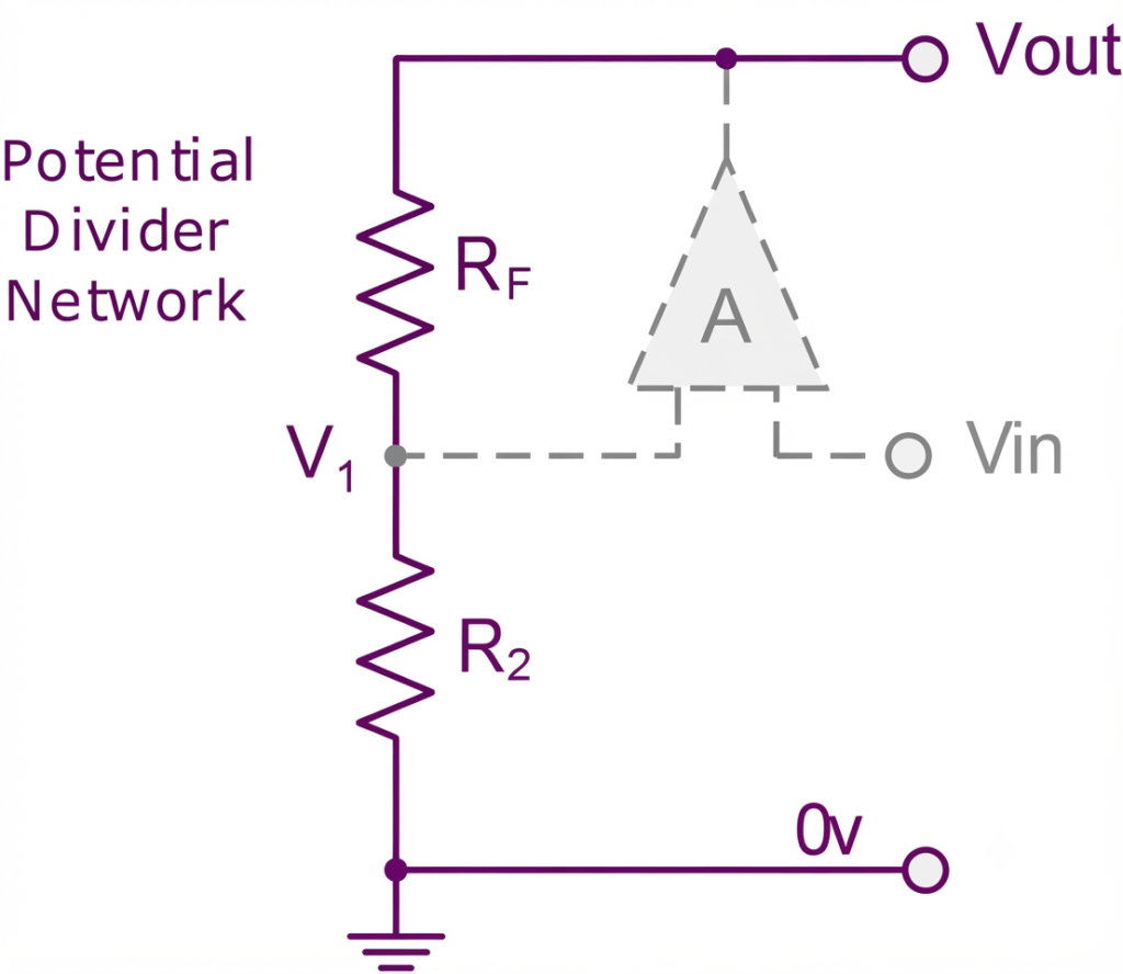Equivalent Potential Divider Network of non inverting amplifier