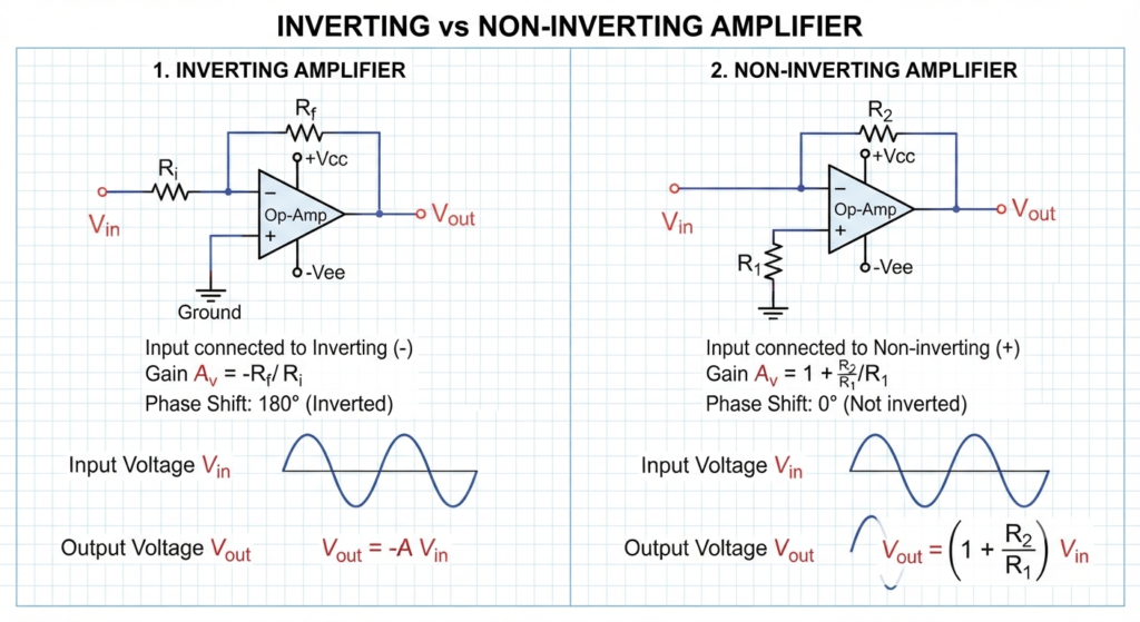 Inverting vs Non-Inverting Amplifier 