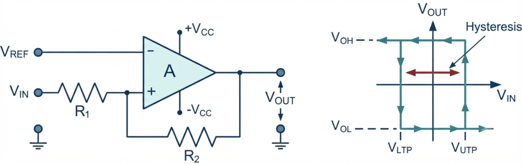 Non-inverting Op-amp Comparator with Hysteresis