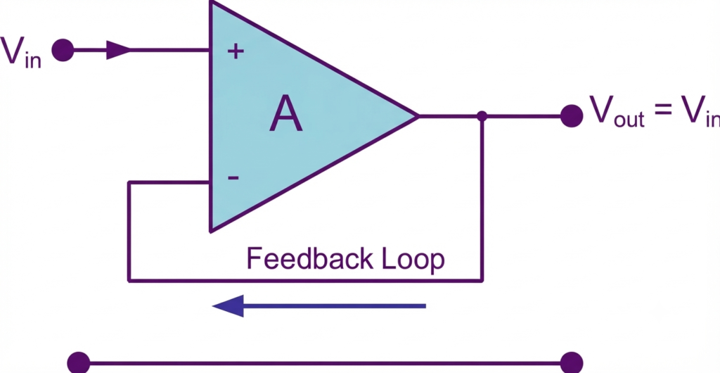Non-inverting Operational Amplifier Voltage Follower circuit diagram