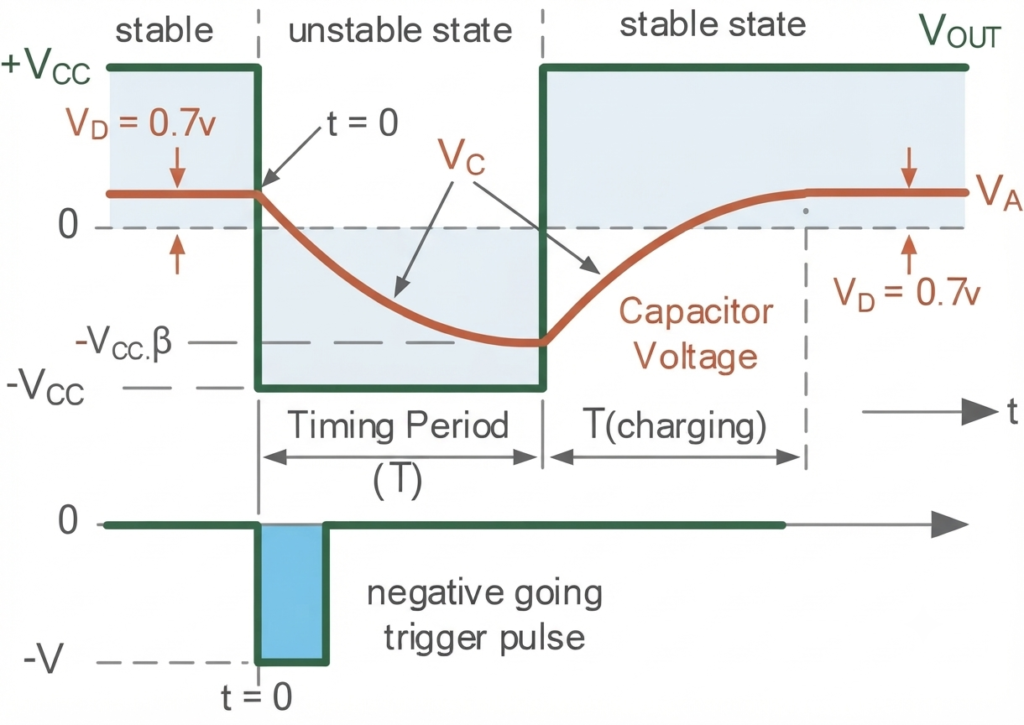 Op-Amp Monostable Waveforms Diagram