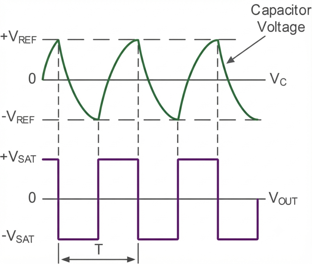 Op-amp Multivibrator Voltages Waveform