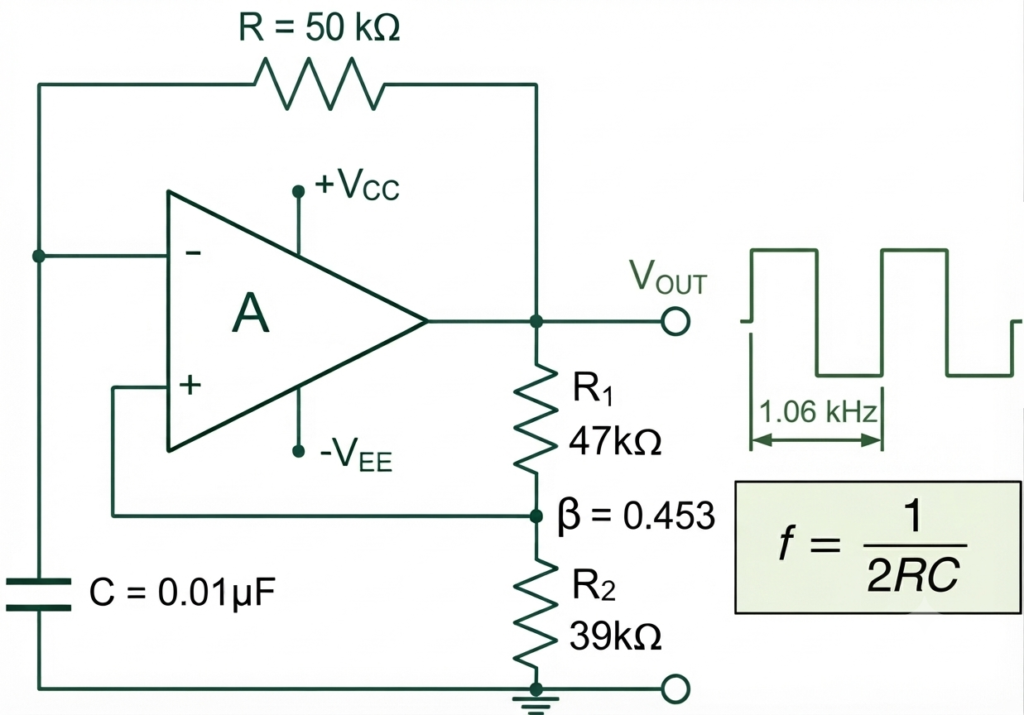 Worked Example No. 1 on op-amp multivibrator