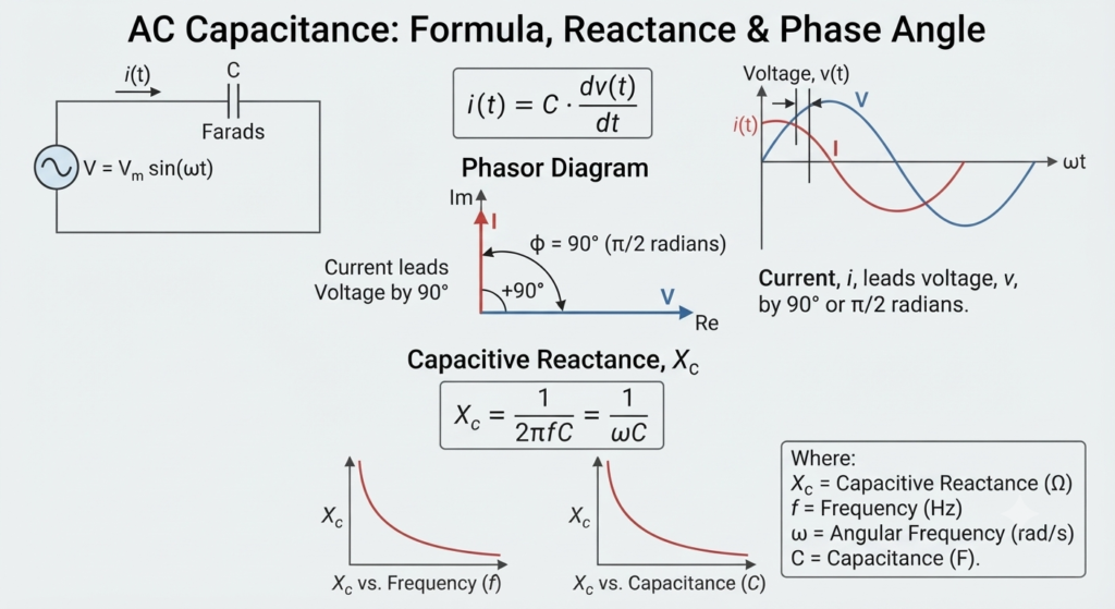 ac capacitance- formula, reactance and phase angle
