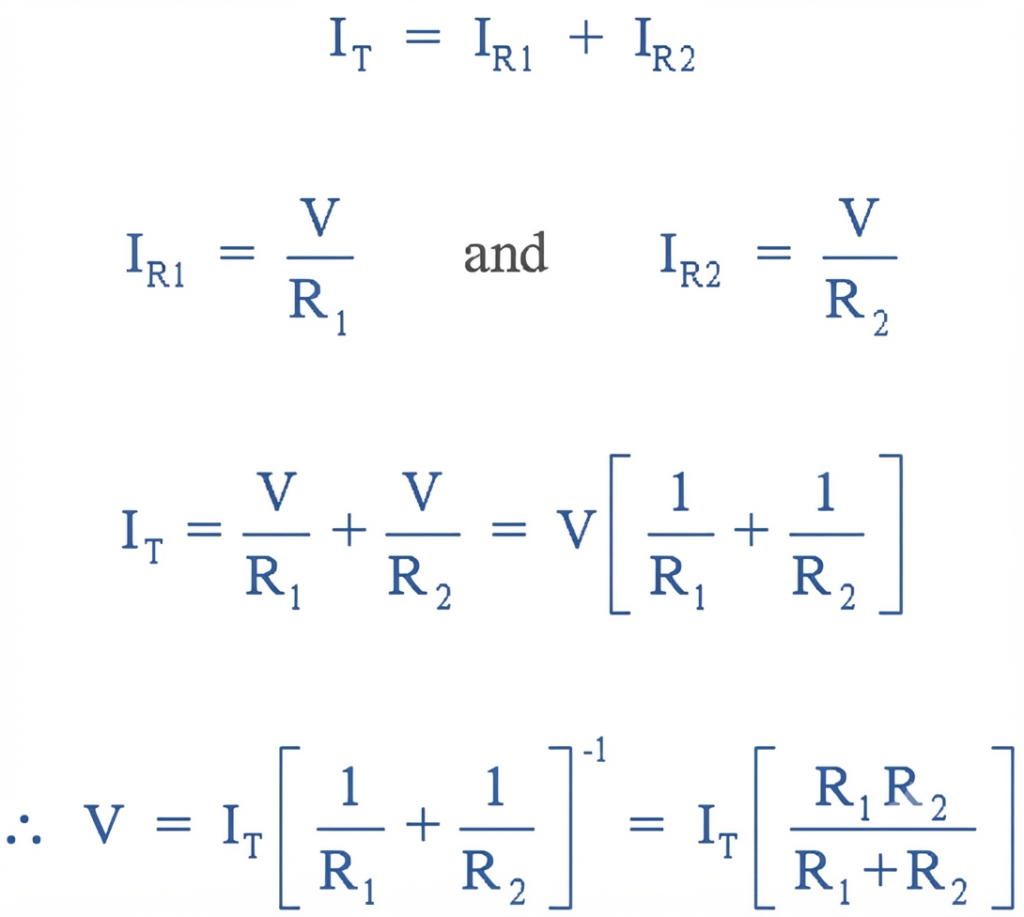  voltage (V) across the parallel combination of resistors in current divider circuit