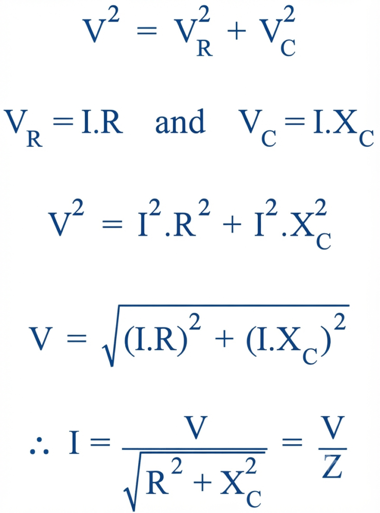 voltage across capaacitor plates Using Pythagoras Theorem
