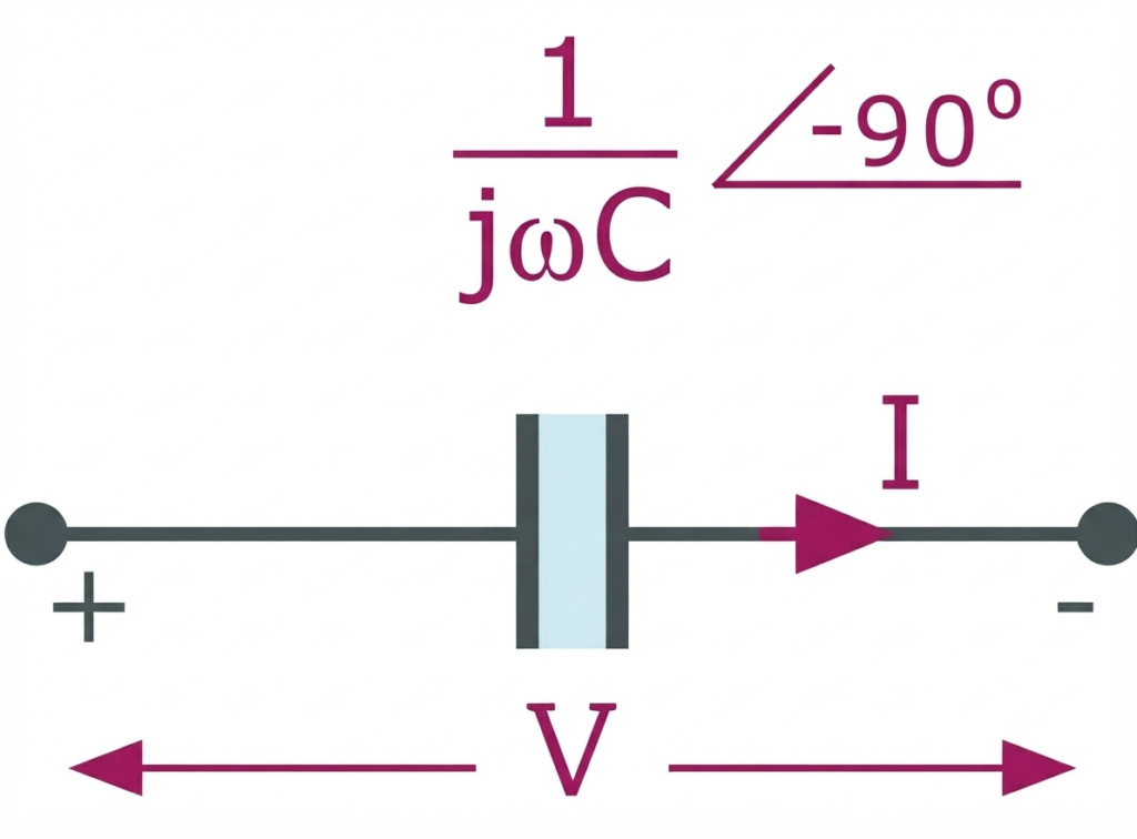 voltage across the plates of an AC capacitor in polar form