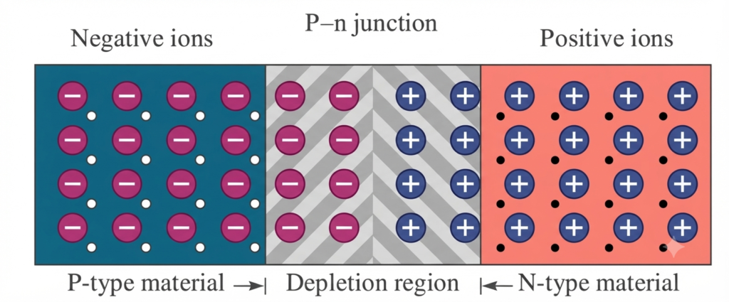 Charge Carrier Movement at a PN Junction and depletion region