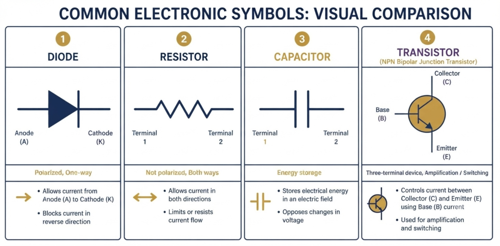Diode Symbol vs Other Electronic Symbols