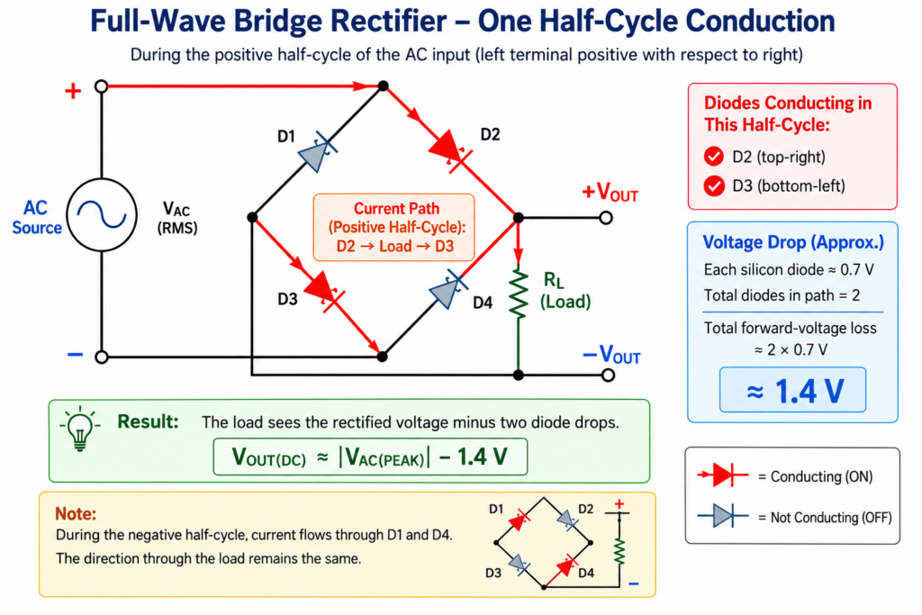 Full-Wave Bridge Rectifier Conduction Diagram