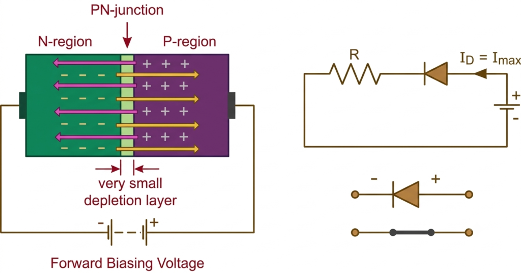 Reduction in the Depletion Layer due to Forward Biased PN junction diode