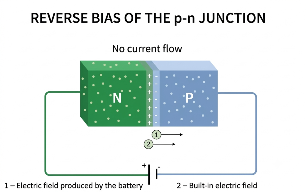Reverse bias: The diode restricts current flow through the P-N junction.