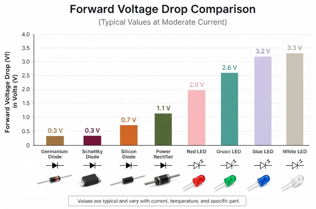 diode voltage drop comparision chart